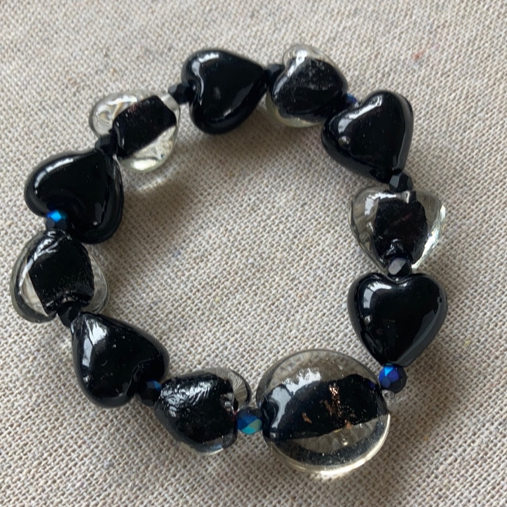 Heart Lampwork Glass Stretchy Bracelet